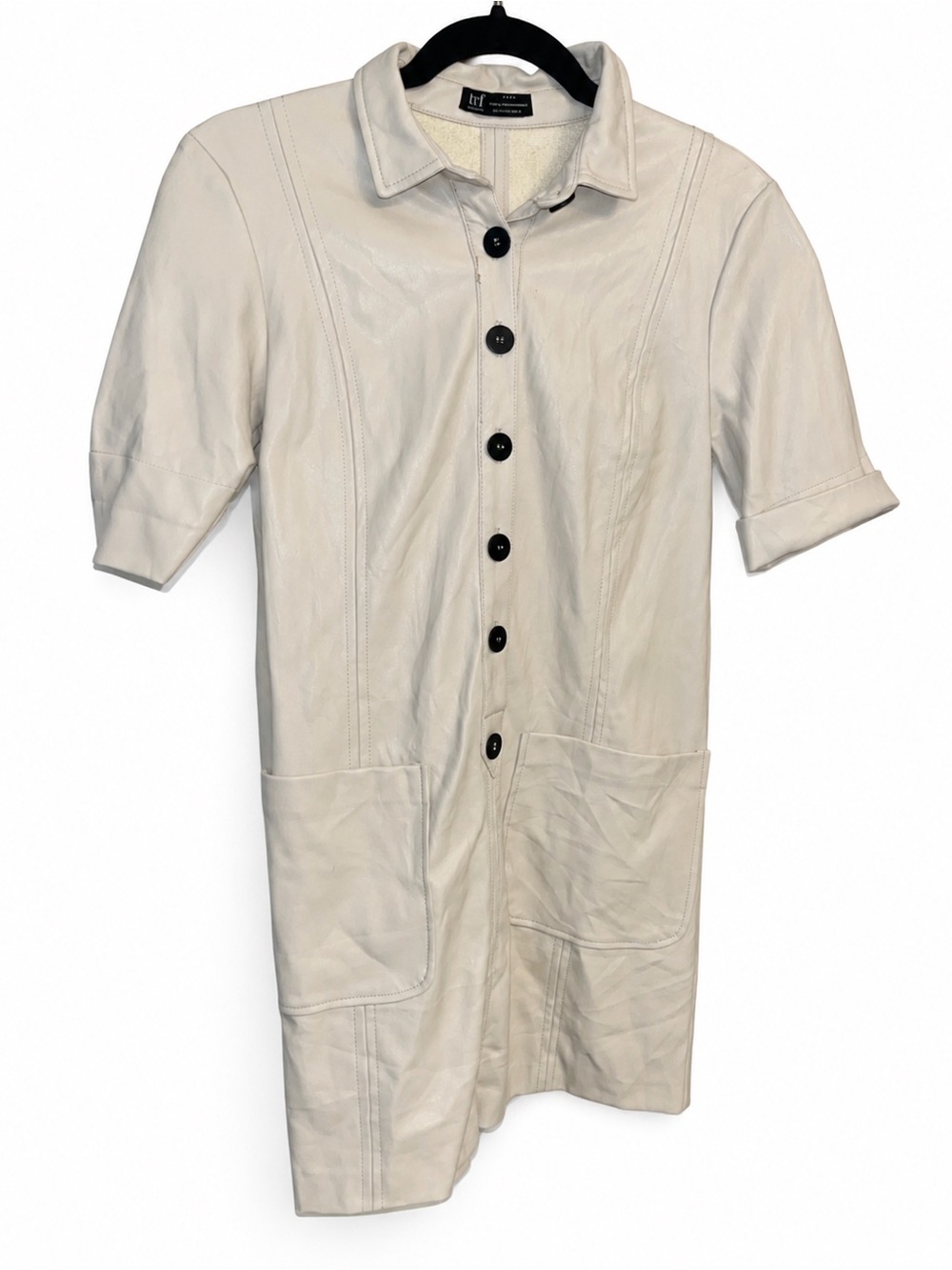 Zara Cream Short-Sleeve Leather Button dress